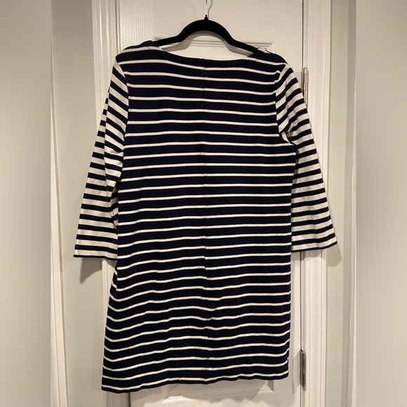J. Crew Size M Navy Blue White Stripe Cotton Long Sleeve Pullover Shirt Dress - Picture 7 of 11